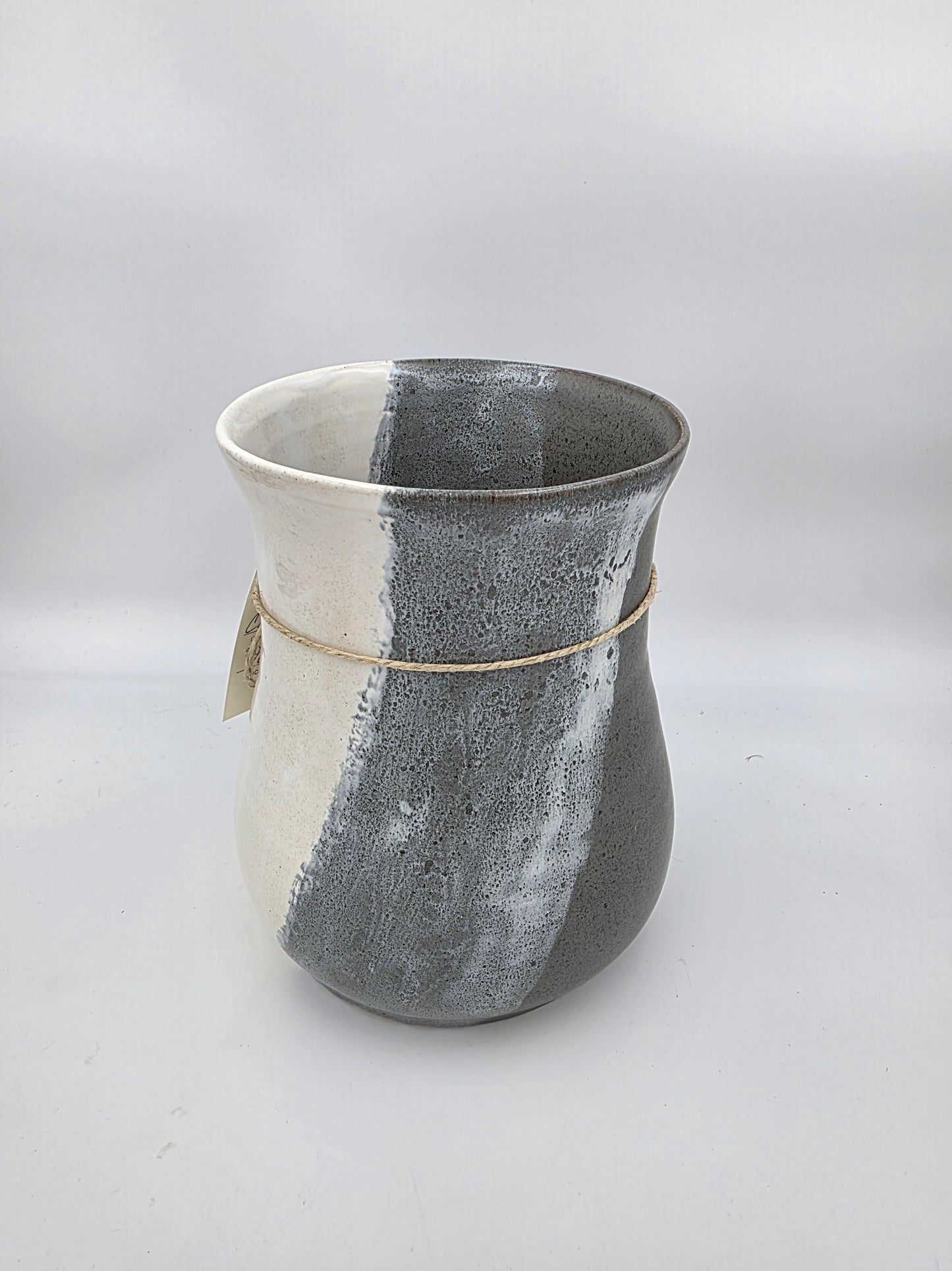 Utensil Crock/Flower Vase- Gray/White