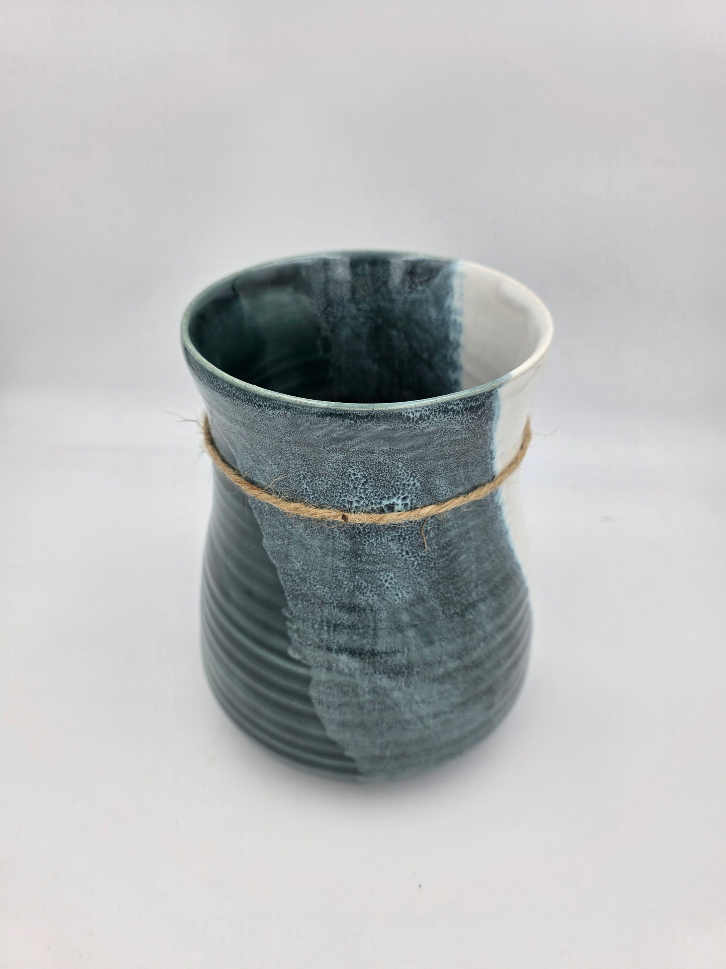 Utensil Crock/Flower Vase- Emerald/White