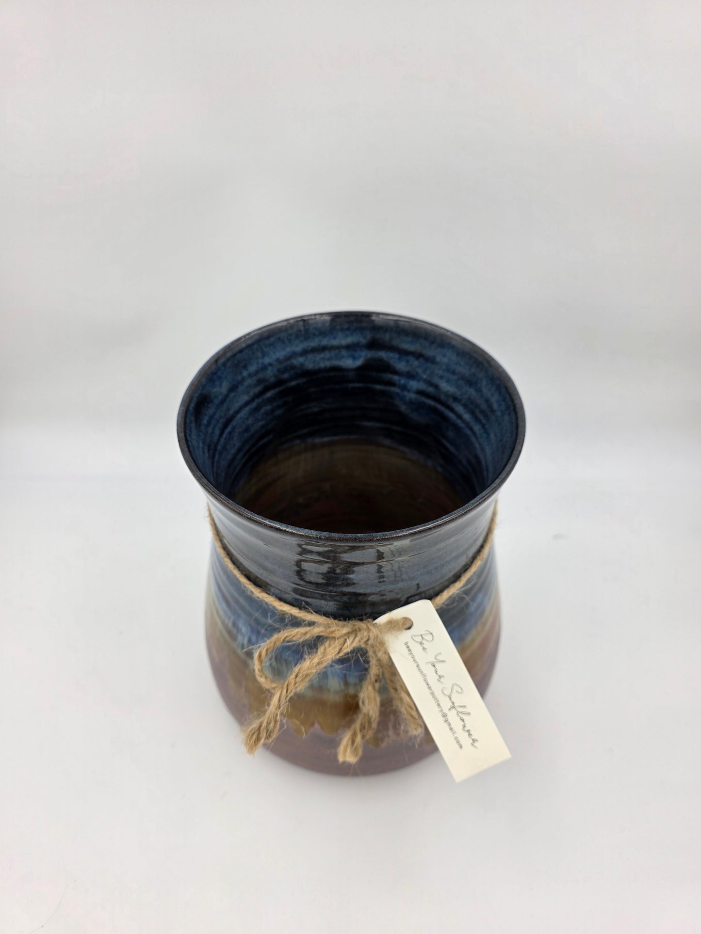 Utensil Crock/Flower Vase- Blue/Copper