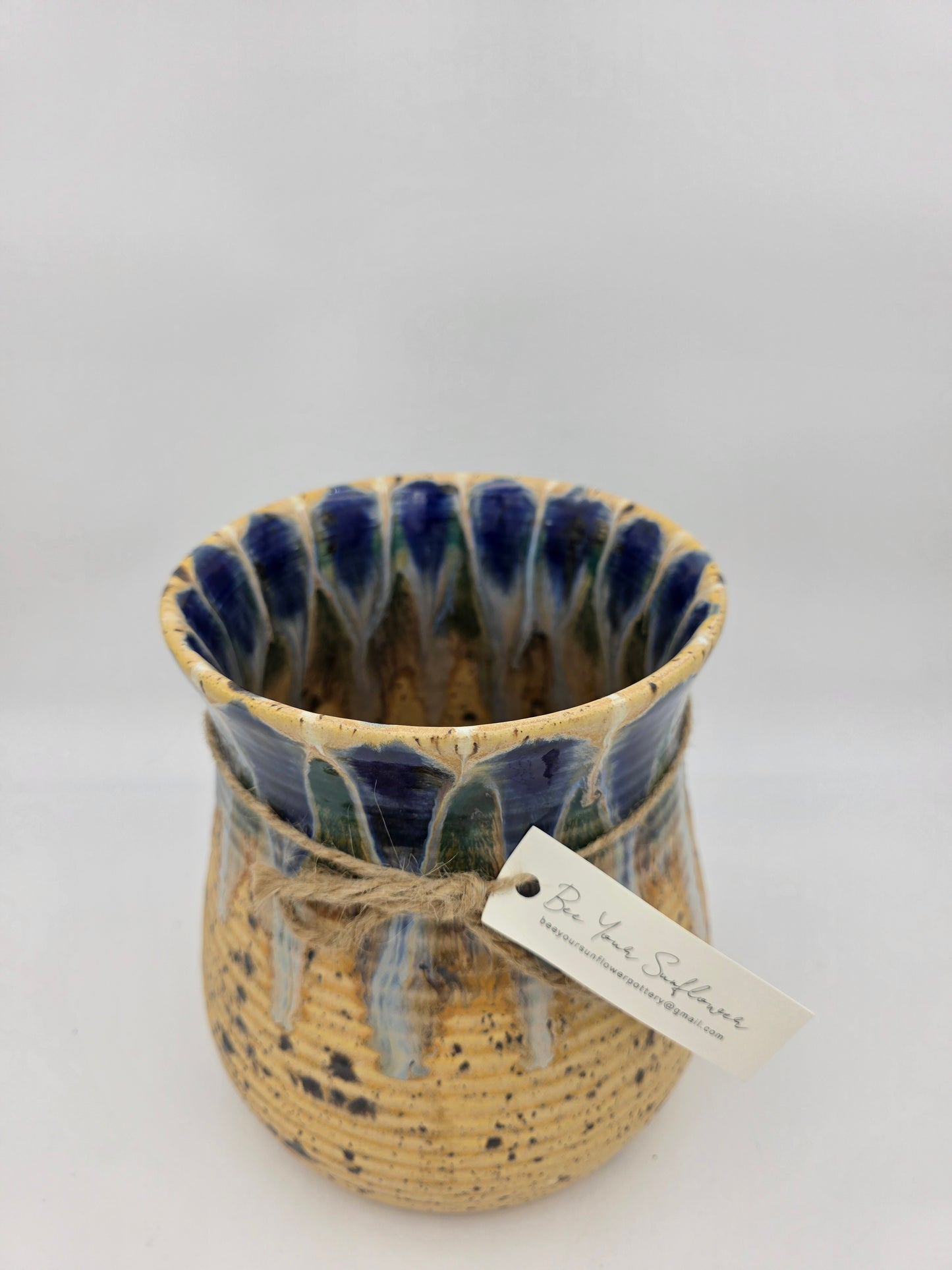 Utensil Crock/Flower Vase- Blue Peacock