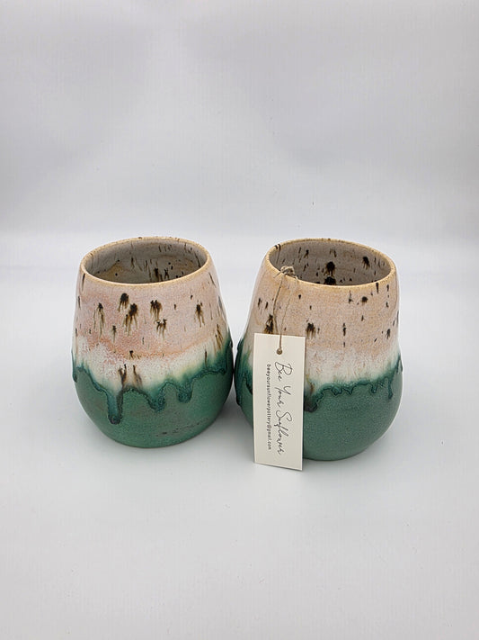Wine/Cup Tumbler Set-Patina/Speckled Cream