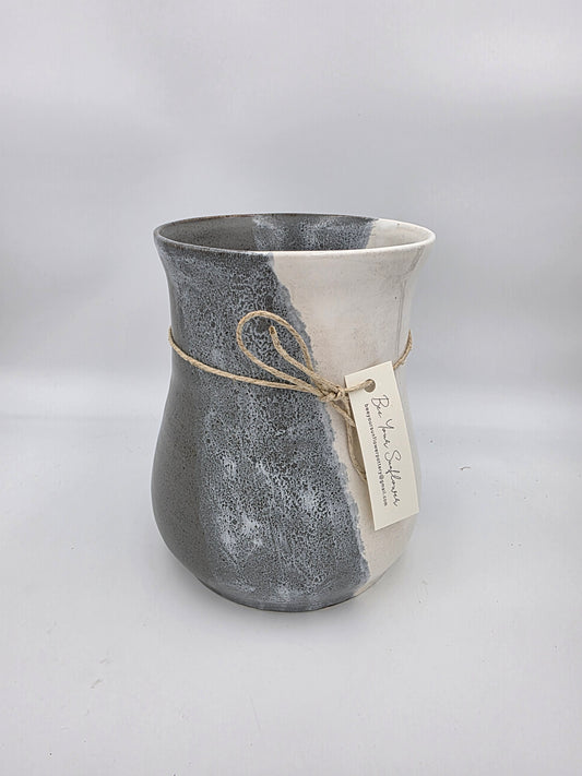 Utensil Crock/Flower Vase- Gray/White