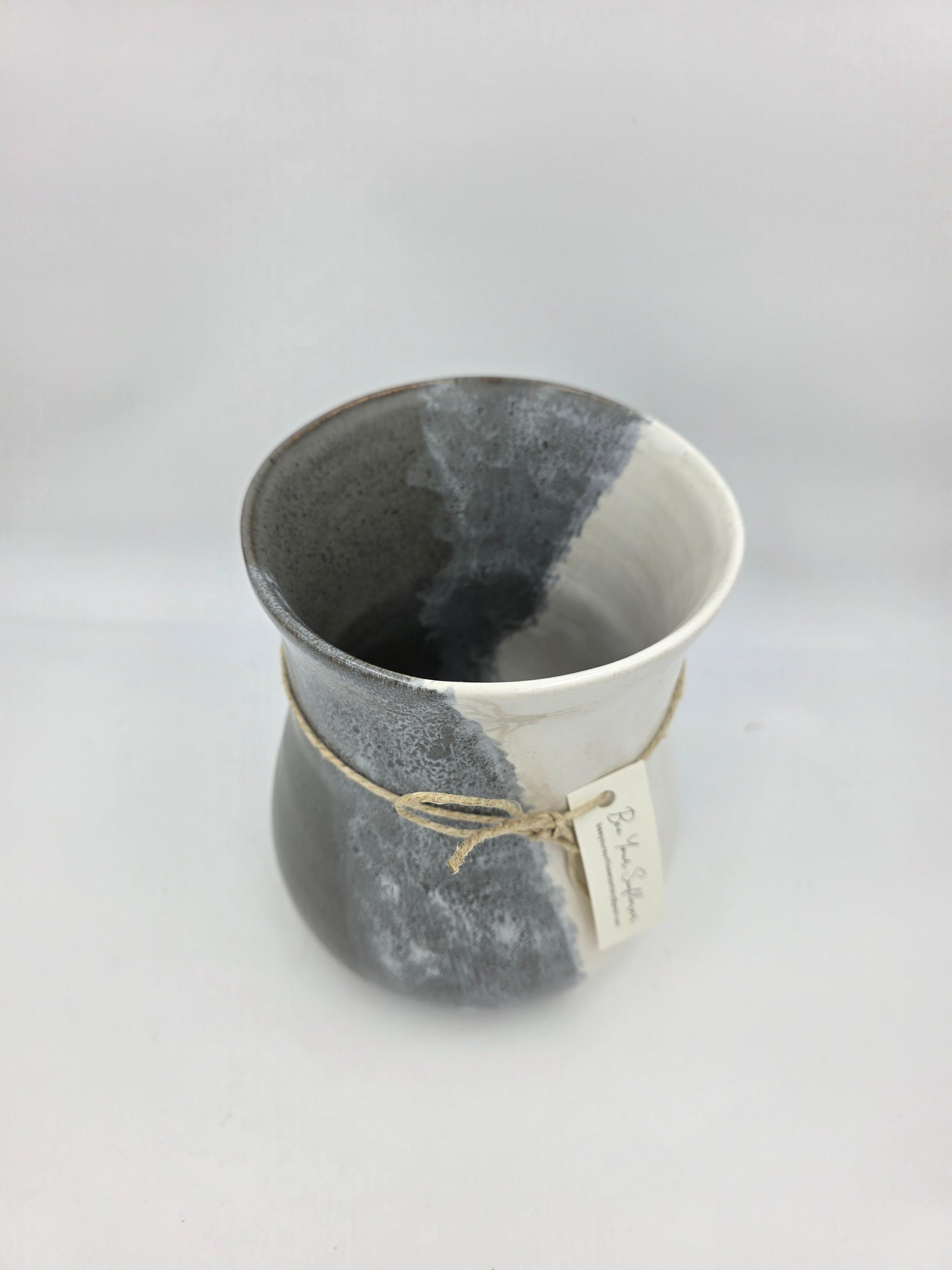 Utensil Crock/Flower Vase- Gray/White
