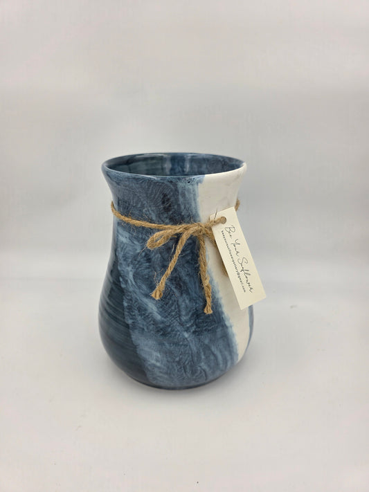 Utensil Crock/Flower Vase- Blue/White