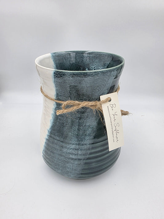 Utensil Crock/Flower Vase- Emerald/White