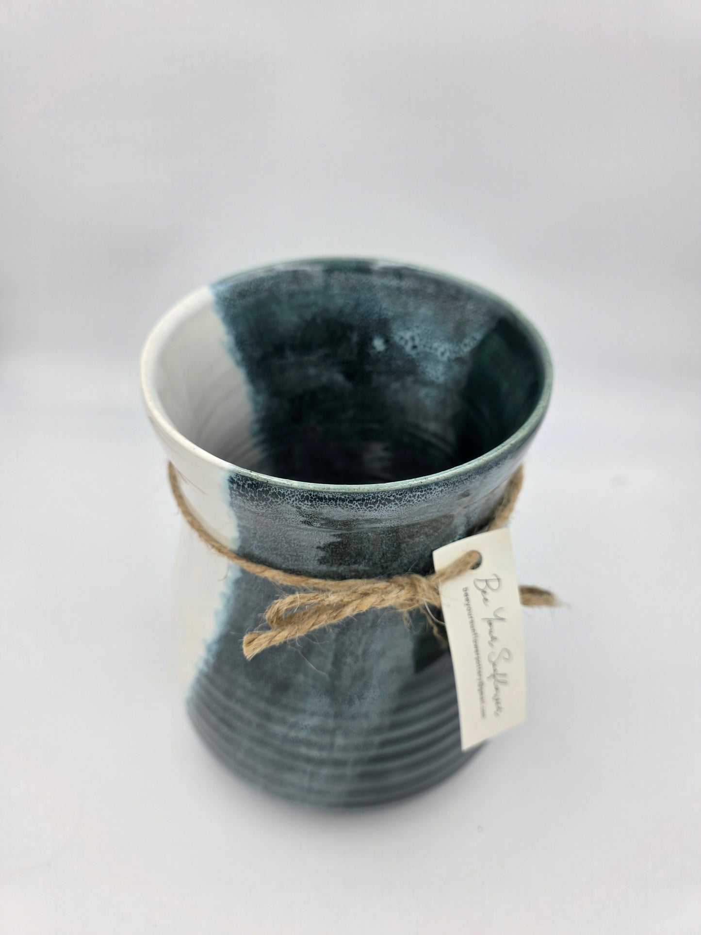 Utensil Crock/Flower Vase- Emerald/White