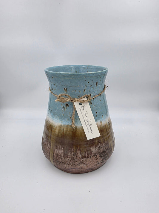 Utensil Crock/Flower Vase- SpeckledBlue/Copper
