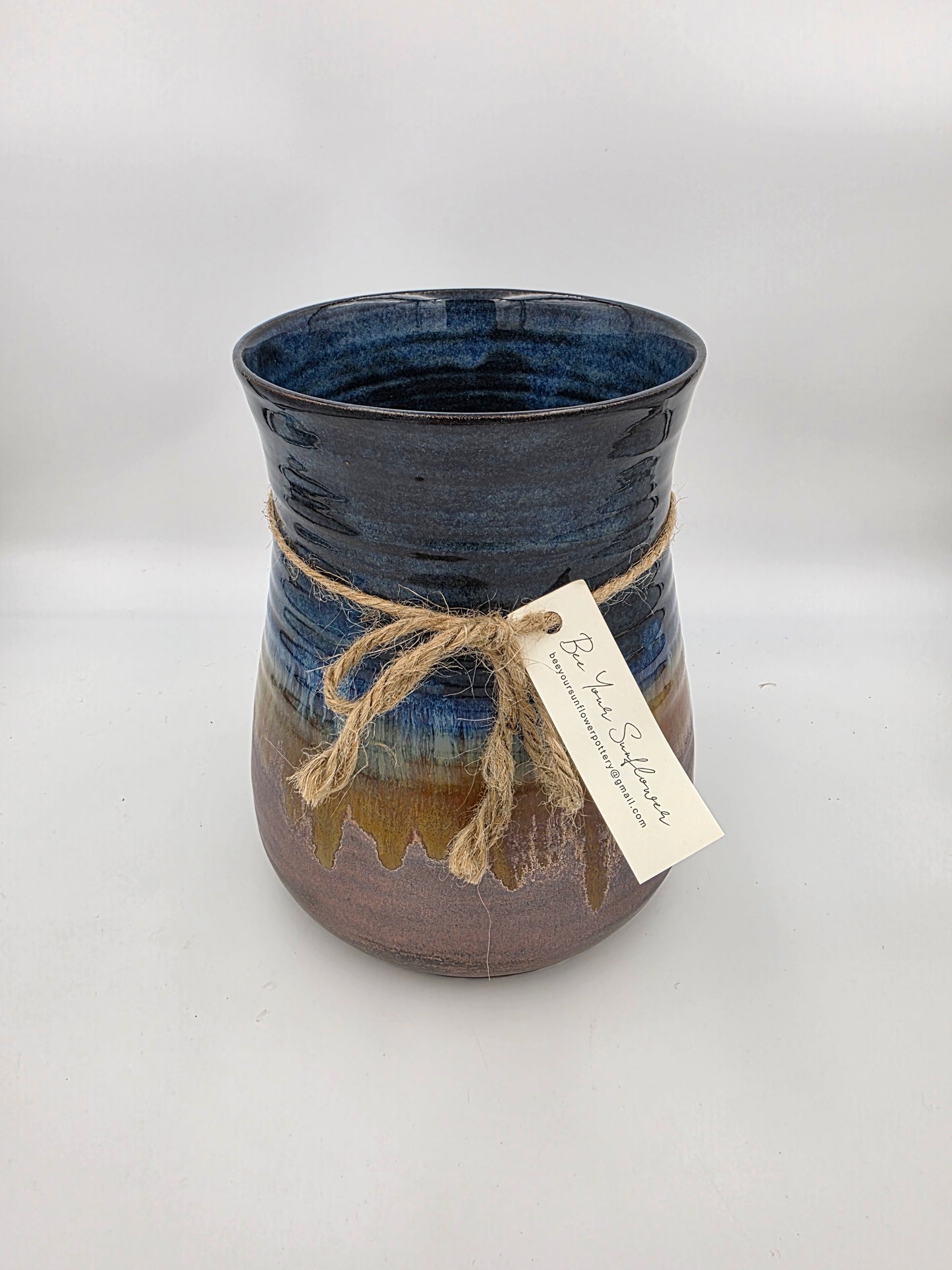 Utensil Crock/Flower Vase- Blue/Copper