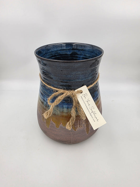 Utensil Crock/Flower Vase- Blue/Copper