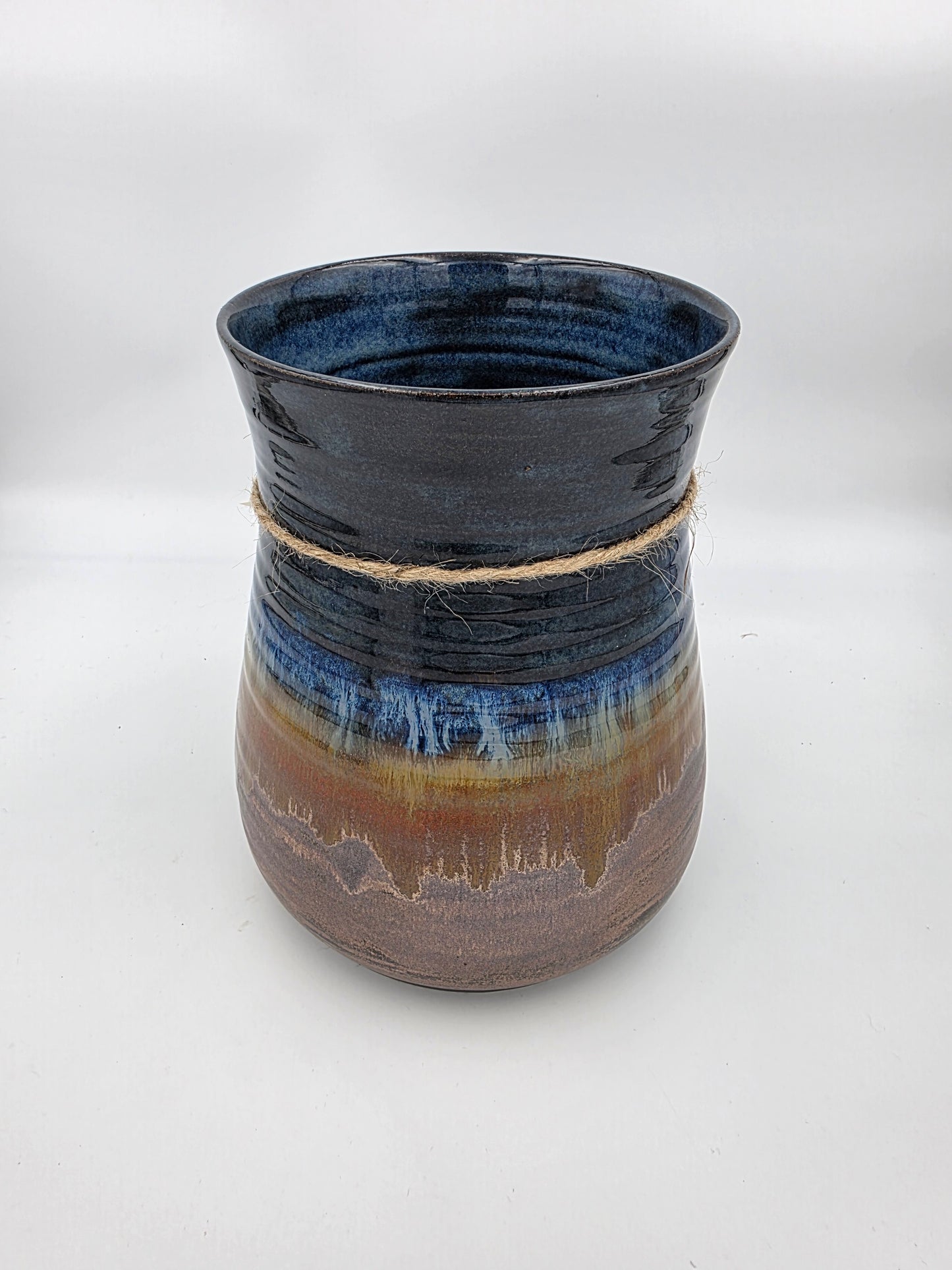 Utensil Crock/Flower Vase- Blue/Copper