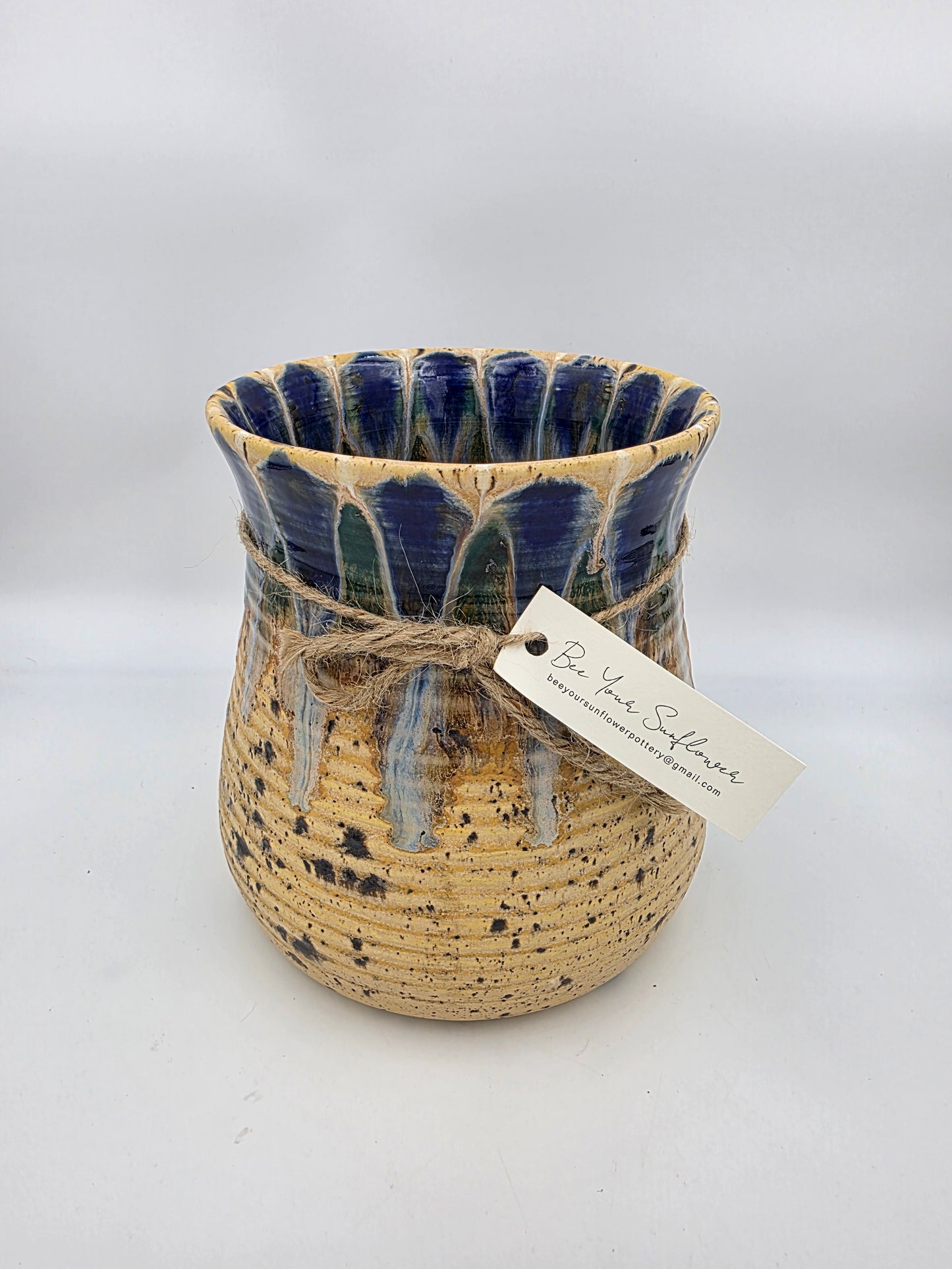 Utensil Crock/Flower Vase- Blue Peacock