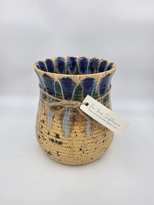 Utensil Crock/Flower Vase- Blue Peacock