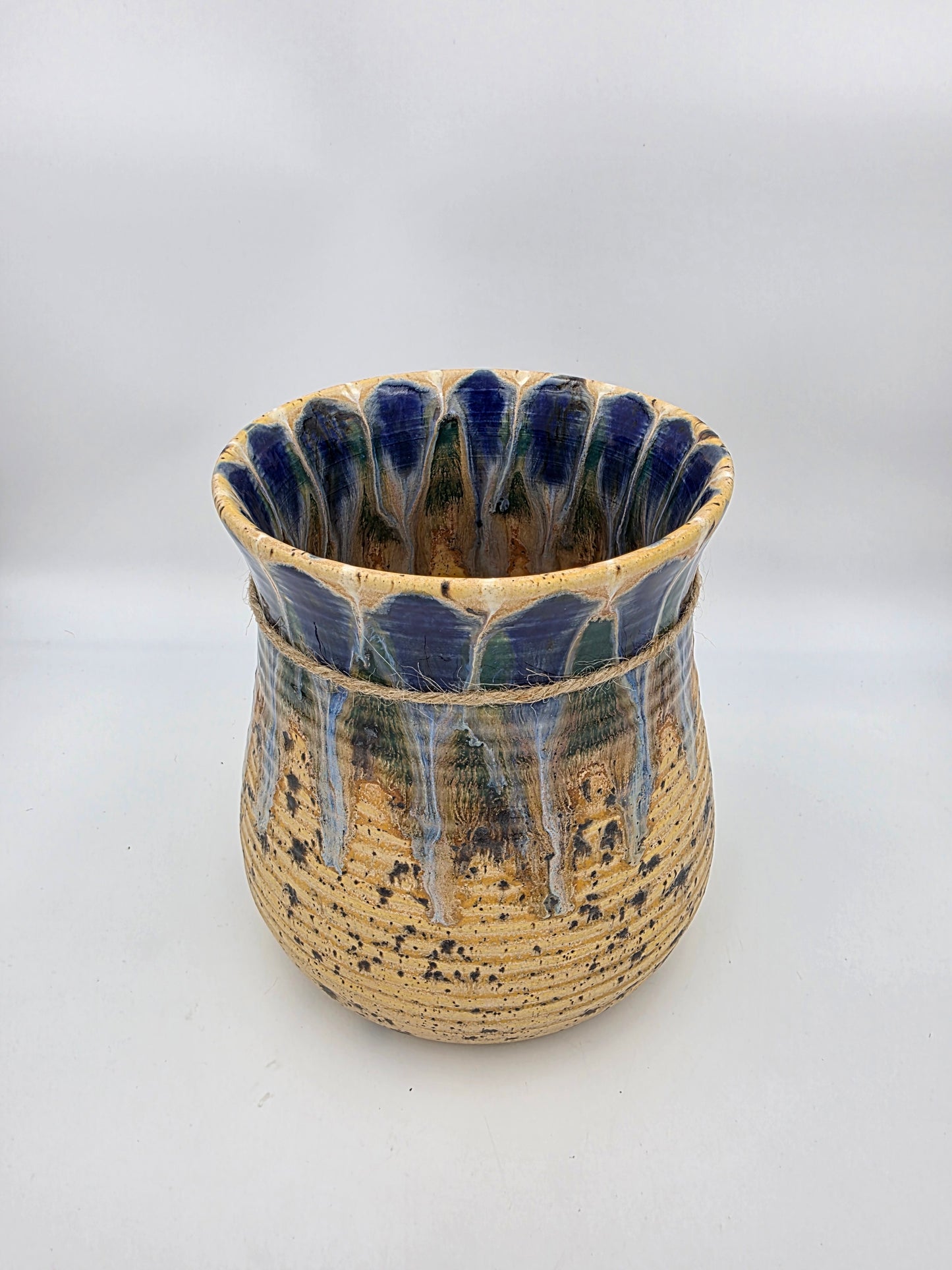 Utensil Crock/Flower Vase- Blue Peacock