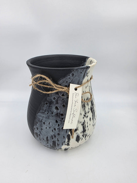 Utensil Crock/Flower Vase- Black/Black Specked