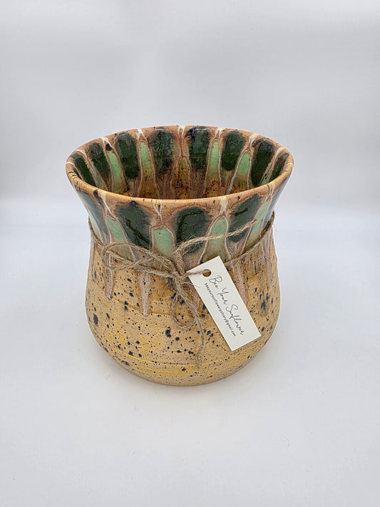 Utensil Crock/Flower Vase-Green Peacock