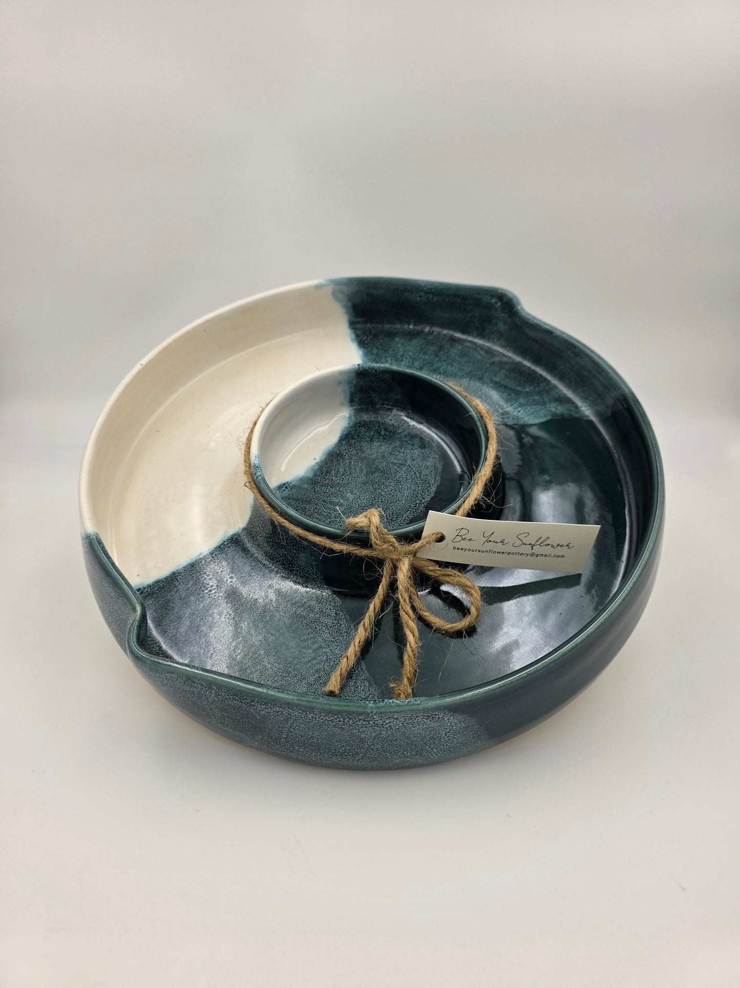 Chip N Dip Bowl- Emerald Green/White